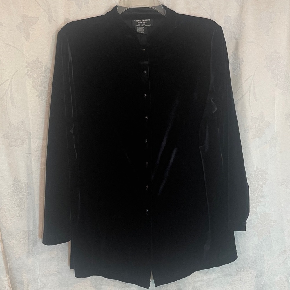 Carole Little Black Velvet Button-Down Shirt Jacket Preworn Good Condition
